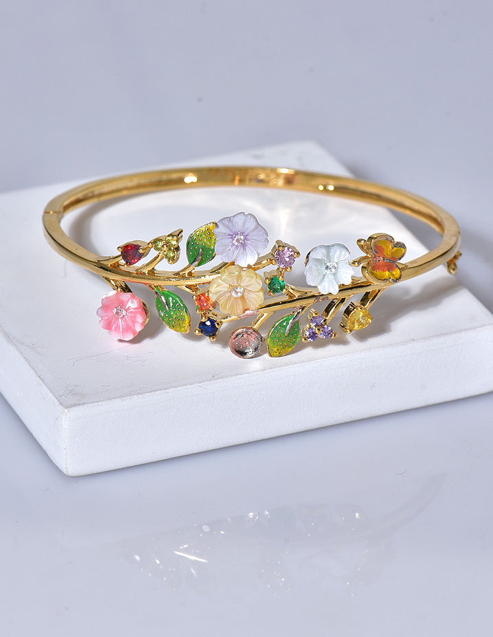 Designer Zirconia Gold Polish Floral Bracelet