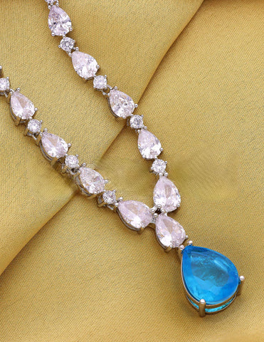 Rhodium Polish Sky blue Stone Zirconia Necklace Set