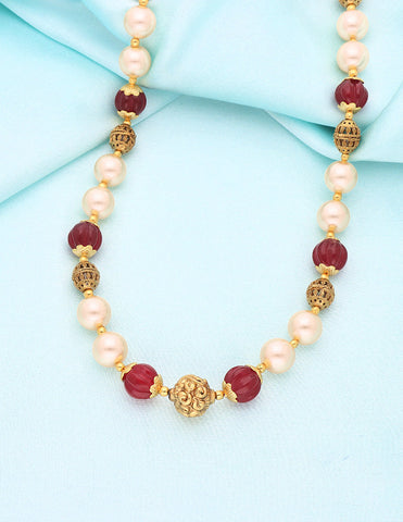 Designer Pearls and Red Pumpkin Beads Mala