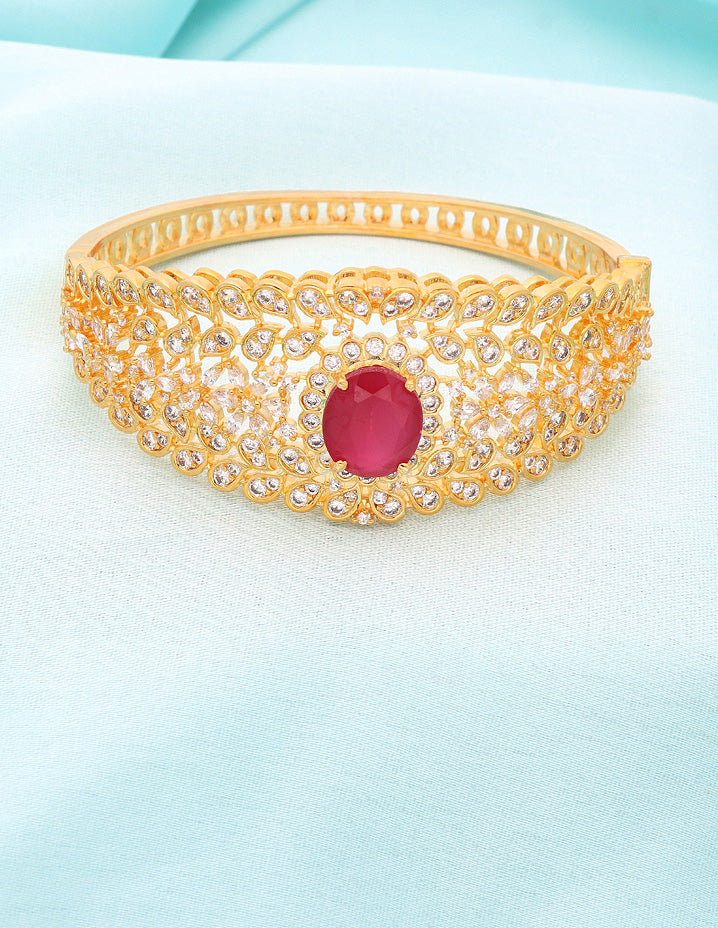 Designer Zirconia Gold Polish Ruby Bracelet