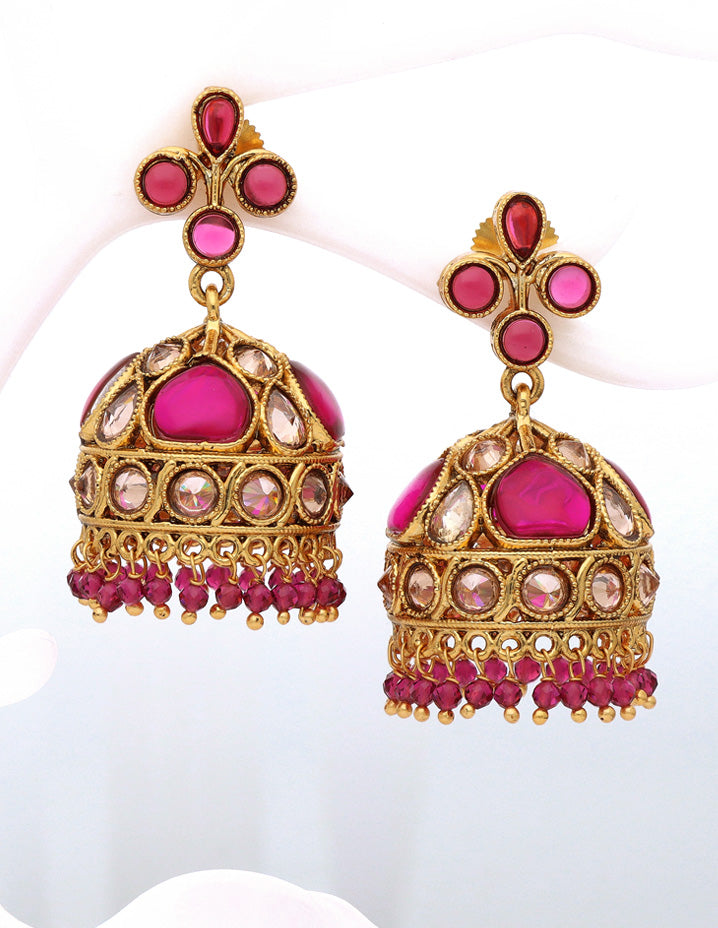 Maroon color meenakari earrings - Jaipur Mart - 4259085