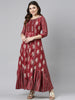 Neeru's Maroon Flared Casual Printed Dress
