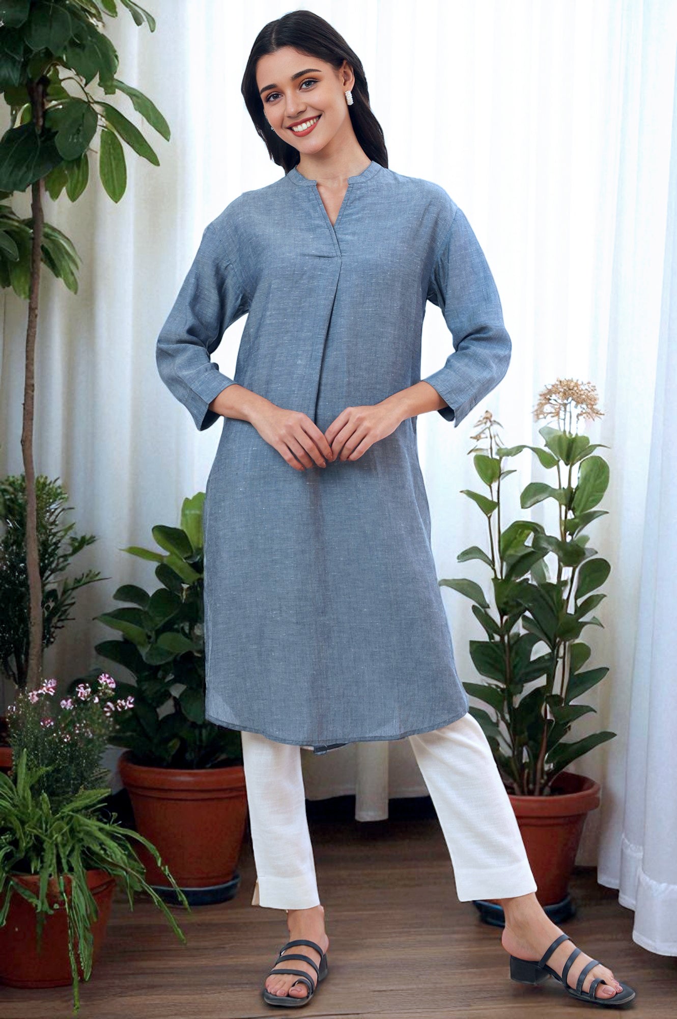 Blue Yarn Dyed Straight Denim Kurta