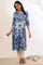 Blue Shibori Printed A-Line Kurta with Lace Detail