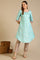 Blue Floral Printed Shantung A-line Kurta