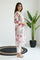 White Floral Printed Thread Work Straight Kurta