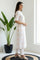 White Geometric Printed Thread Work Pure Cotton Straight Kurta