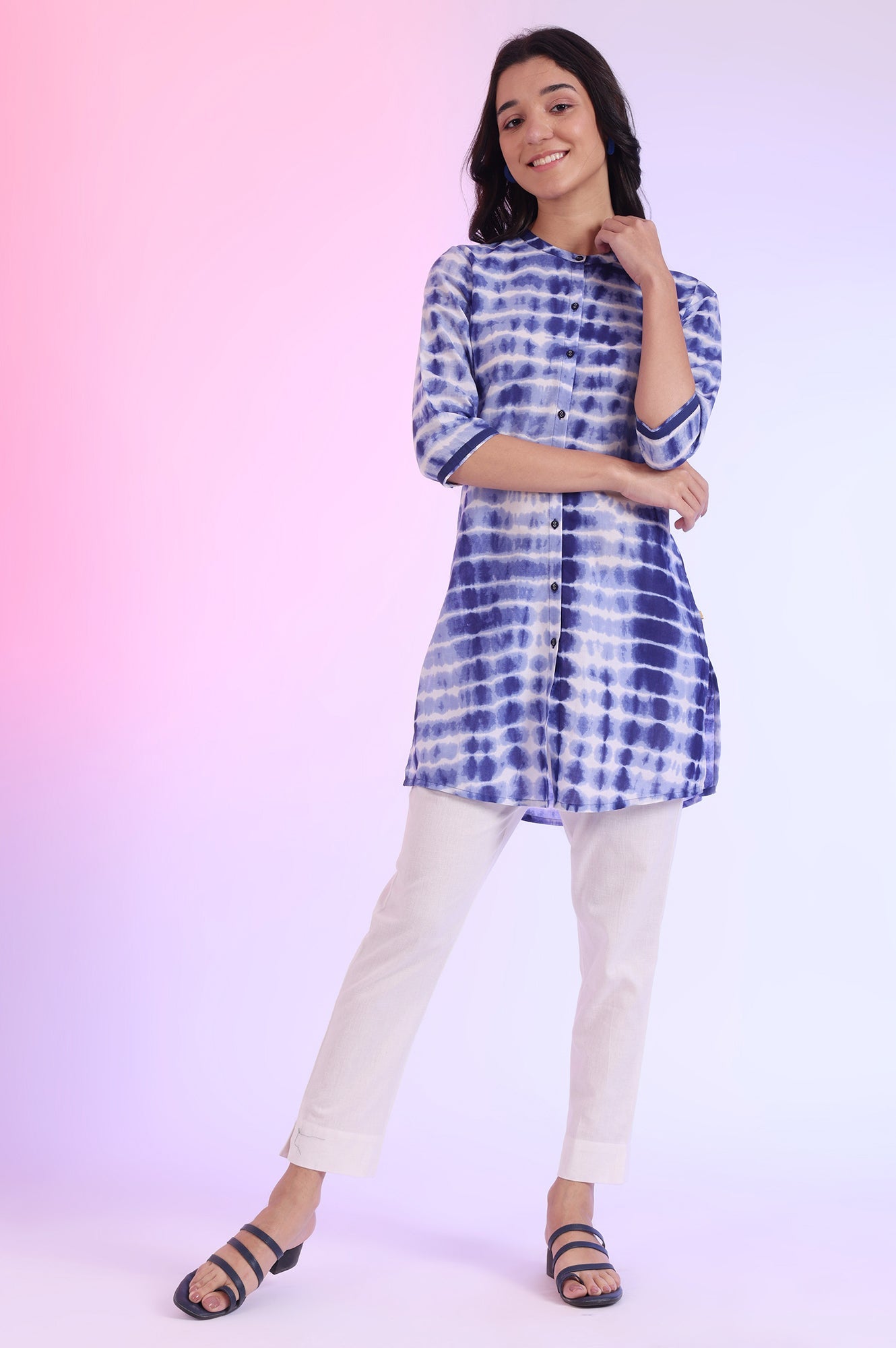 Blue Printed Straight Pure Cotton Kurti