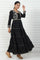 Black Abstract Printed Dori Embroidered Jacquard Flared Dress And Jacket Set