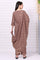 Brown Floral Printed Beads Straight Cotton Blend Kurta, Palazzos and Dupatta Set