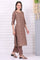 Brown Floral Printed Beads Straight Cotton Blend Kurta, Palazzos and Dupatta Set