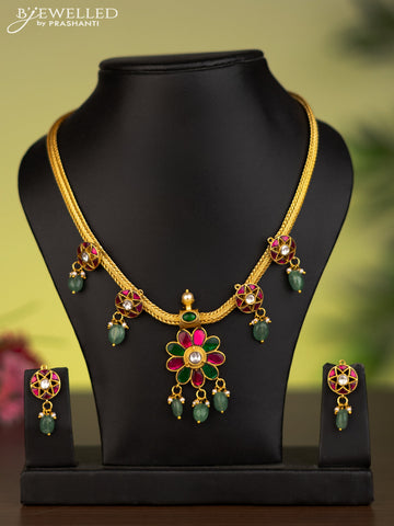 Antique attigai necklace floral necklace with jadau kundan stones and natural beads & pearl hangings