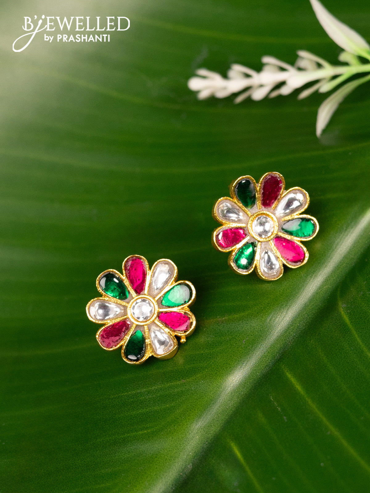 Bugadi earrings floral design with jadau kundan stones