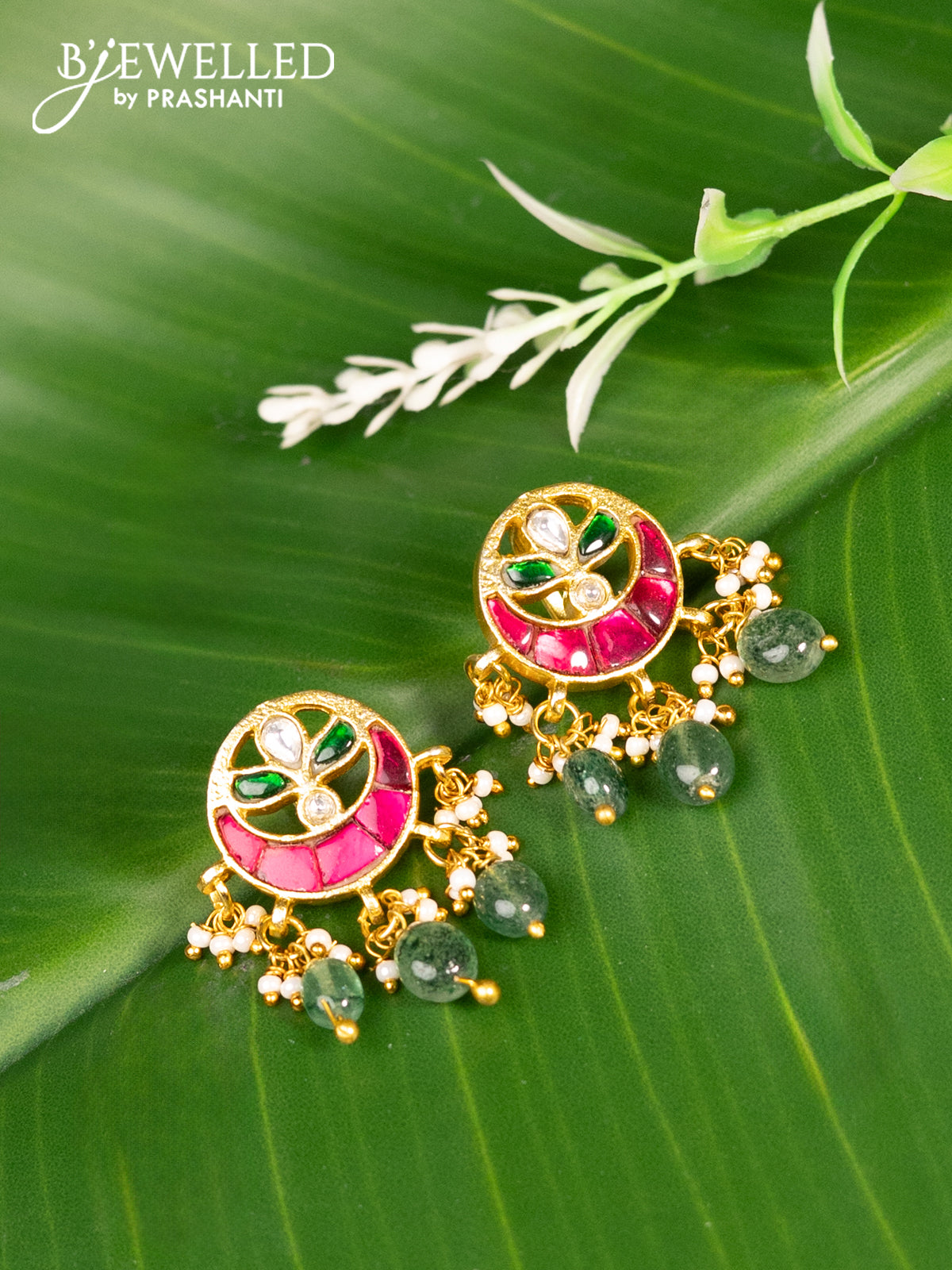 Bugadi earrings with jadau stones and pearl & beads hanging