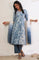 Blue Printed Flarred Kurta with Palazzo & Dupatta Set