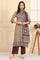 Brown Geometric Printed Sequins Straight Modal Kurta, Palazzos and Dupatta Set