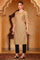 Beige Ethnic Motifs Beads Embellished Straight Jacquard Kurta, Trouser and Dupatta Set