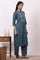 Blue Embroidered Yoke Pure Cotton Straight Kurta and Pants Set