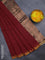 Bengal soft cotton saree maroon with plain body and zari woven piping border