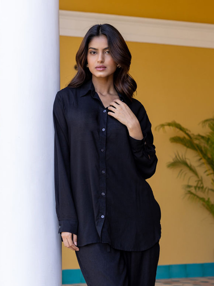 Solid Black Slub Shirt