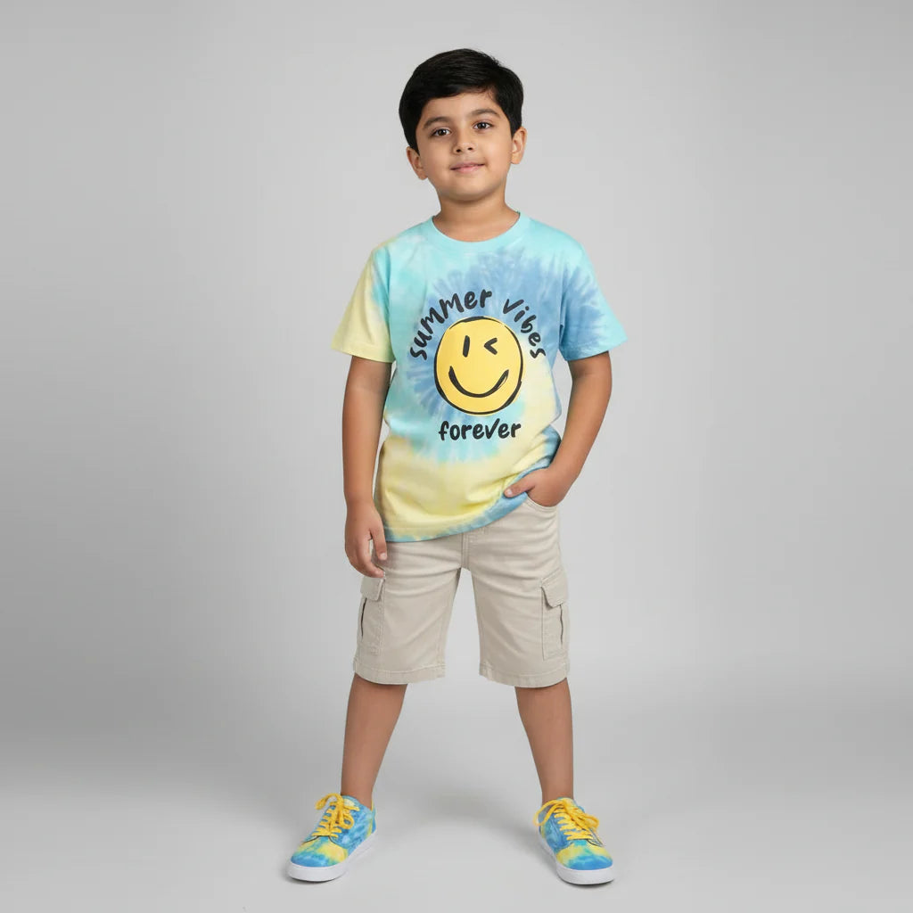 Boys Cotton Tie-Dye Crew Neck T-Shirt