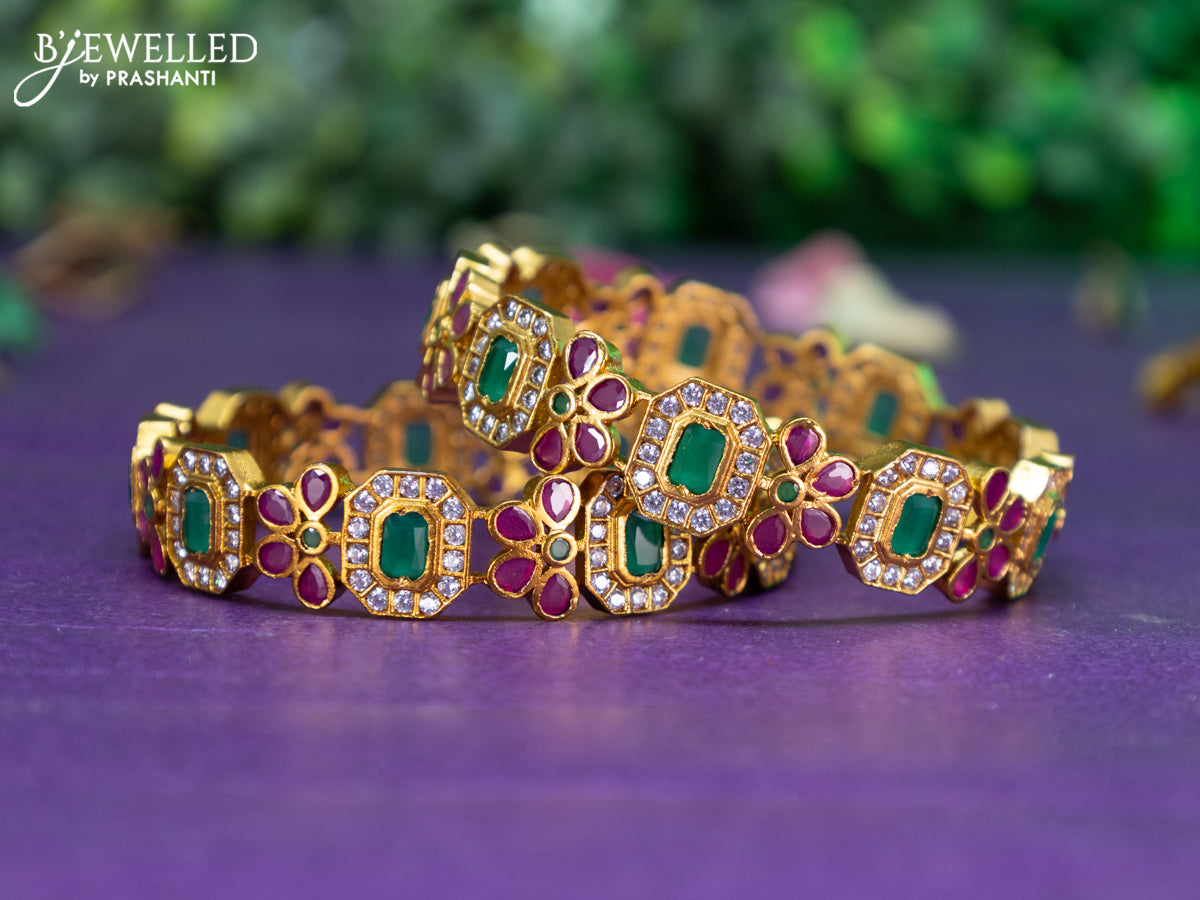 Antique floral design bangle with kemp and cz stones