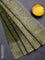 Chanderi silk cotton saree sap green and beige with allover zari buttas and printed border