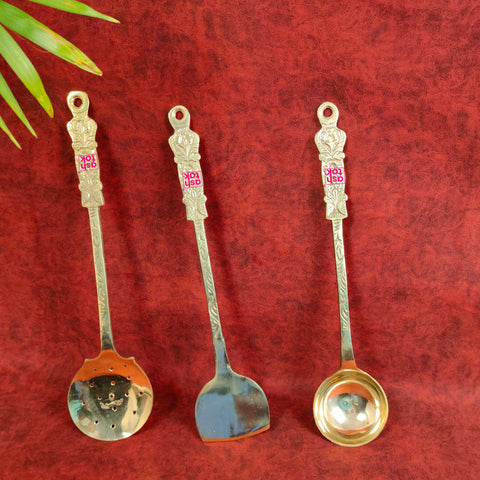 Brass Cooking Spoon Set, Cooking ladle, Brass ladle Spoon Set of 3.