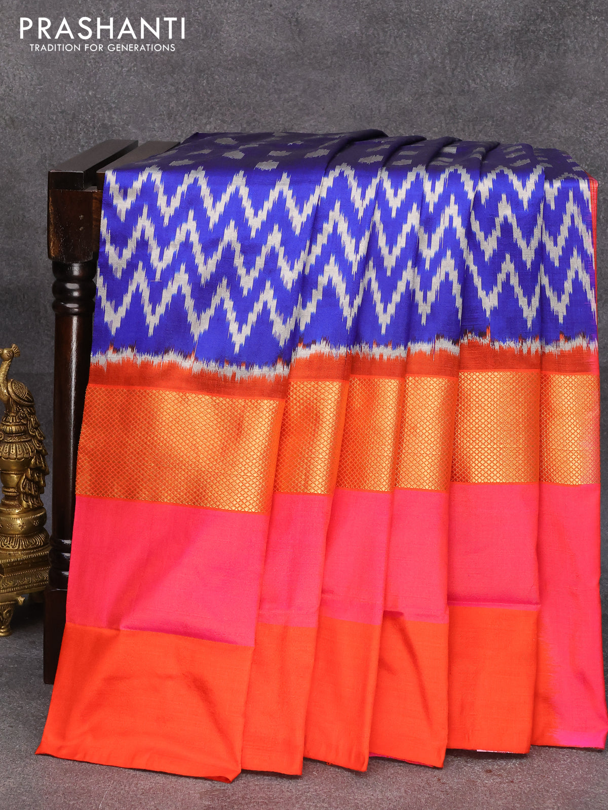 Orange Royal Blue Heavy Border Sari - Saree Blouse Patterns