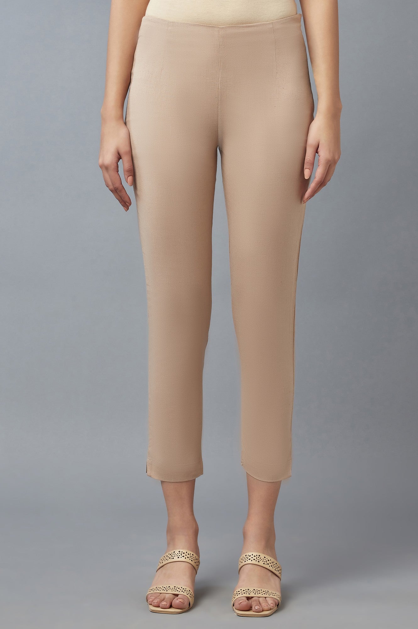 Beige Cropped Trouser