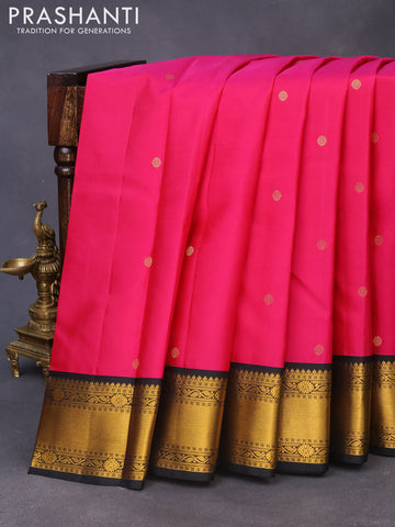 Pure kanchipuram silk saree pink and black with zari woven buttas and zari wove korvai border