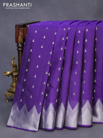 Pure kanchipuram silk saree deep violet with silver zari woven buttas and silver zari woven border