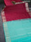 Pure kanchipuram silk saree dark pink and teal blue with allover silver zari woven butta weaves and silver zari woven buttas