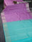 Pure kanchipuram silk saree mild purple and teal blue with allover silver zari woven butta weaves and silver zari woven buttas