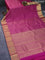 Pure kanchipuram silk saree purple and green with allover zari checks & buttas and long zari woven border