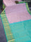 Pure kanchipuram silk saree pastel pink and teal green with allover zari checked pattern and long zari woven korvai border