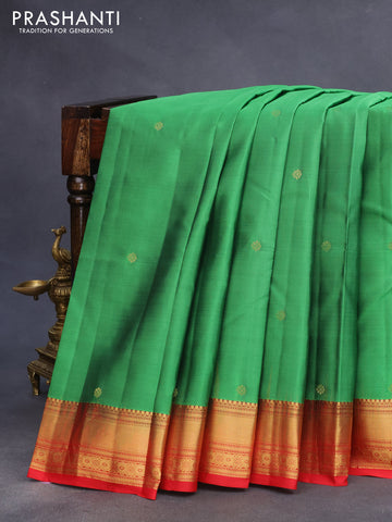 Pure kanchipuram silk saree green and red with zari woven buttas and zari woven border