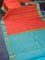 Pure kanchipuram silk saree dual shade of pinkish orange and teal blue with zari woven buttas and zari woven border