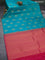 Pure kanchipuram silk saree teal green and pink with zari woven buttas in borderless style