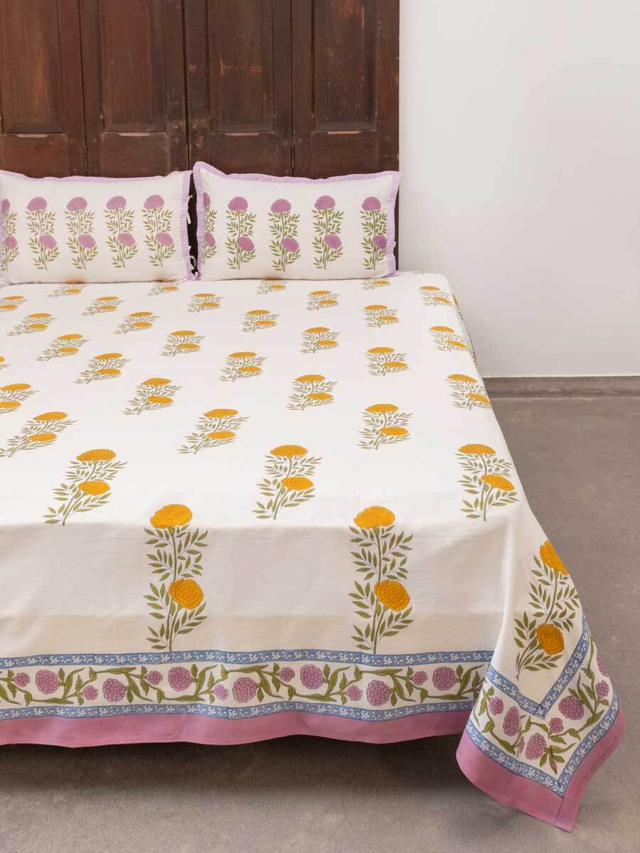 Champa Block Printed Cotton Bedsheet