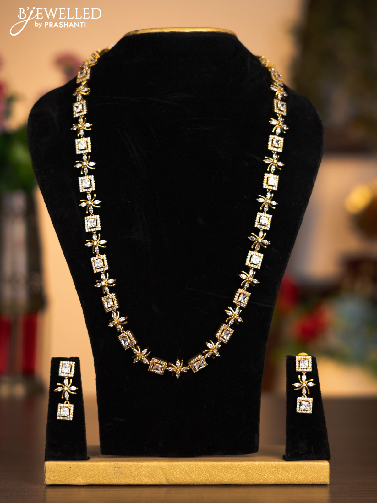 Antique haaram with floral design and cz stones