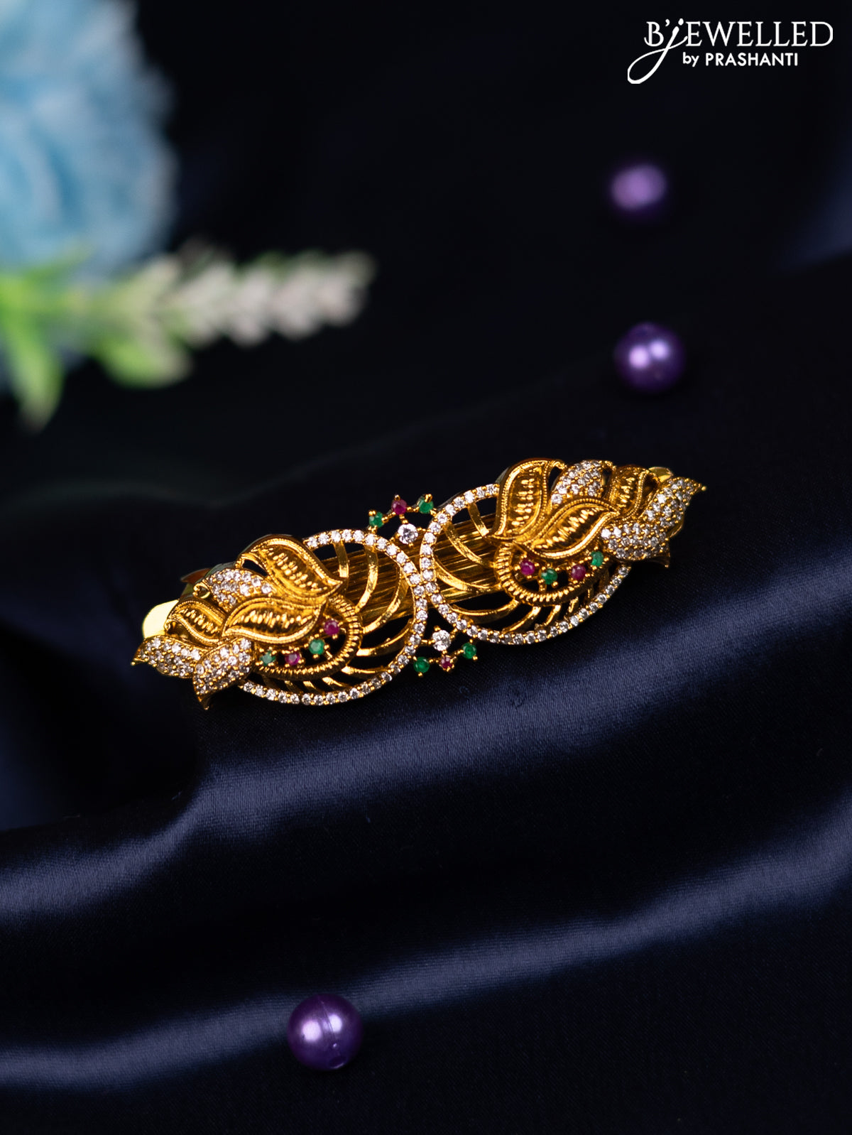 Antique hair clip medium size with kemp and cz stones