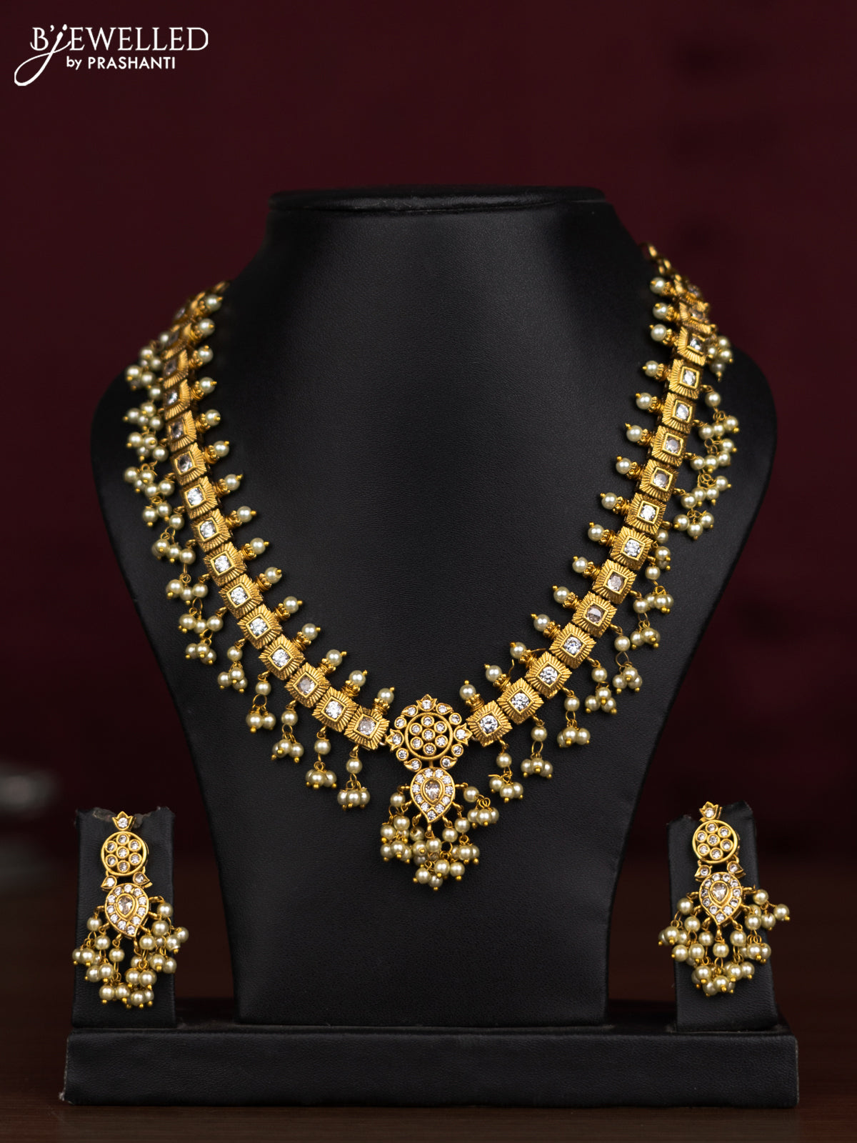 Antique guttapusalu necklace with cz stones and pearl hangings