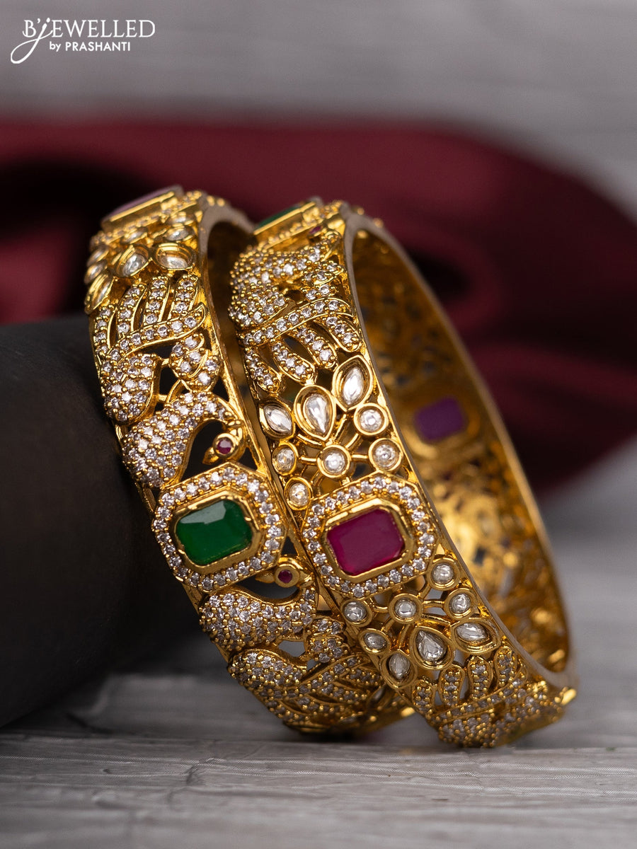 Antique bangle peacock design with kemp & cz and kundan stones – Cherrypick