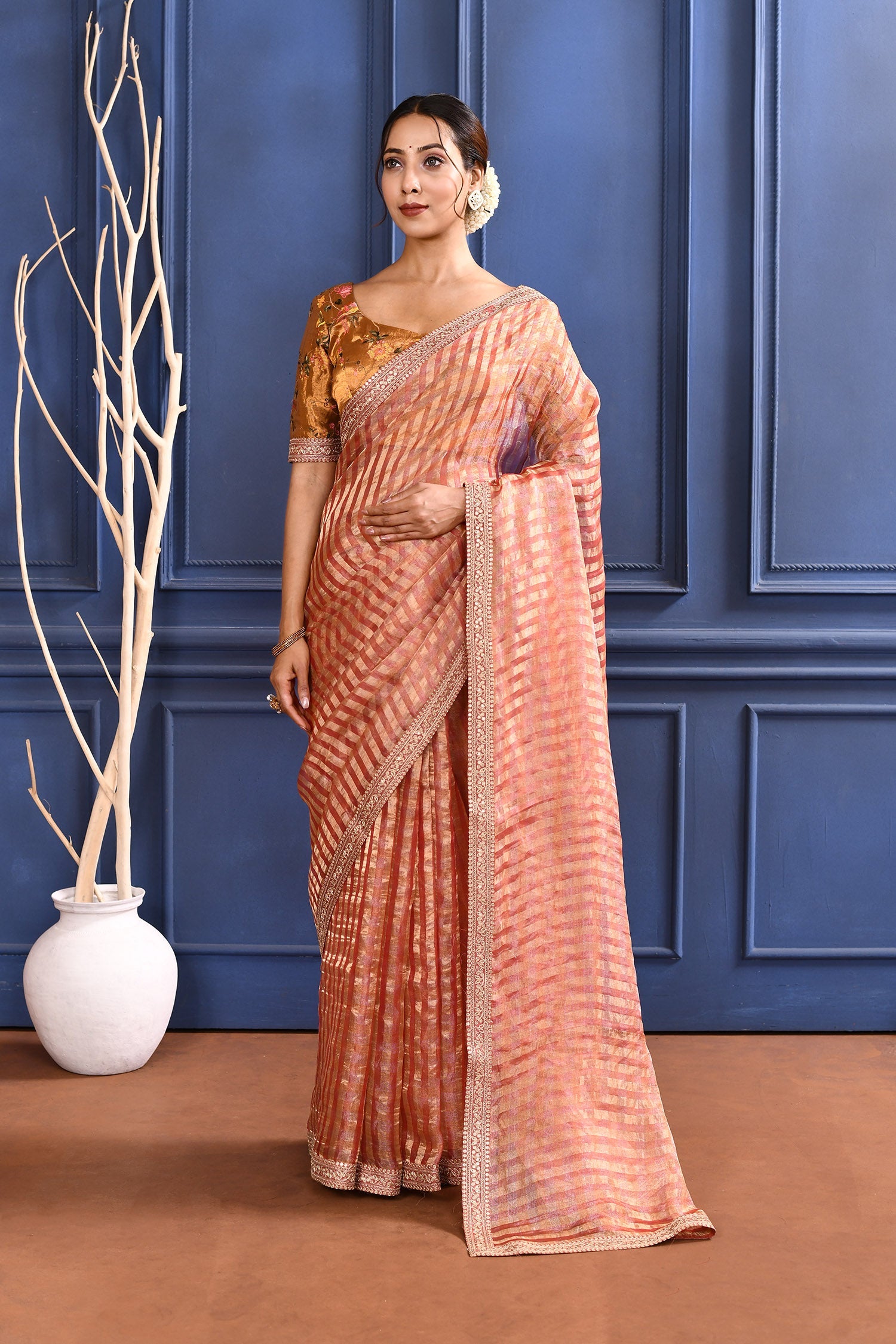 Jewel Pink Embroidered Tissue Saree