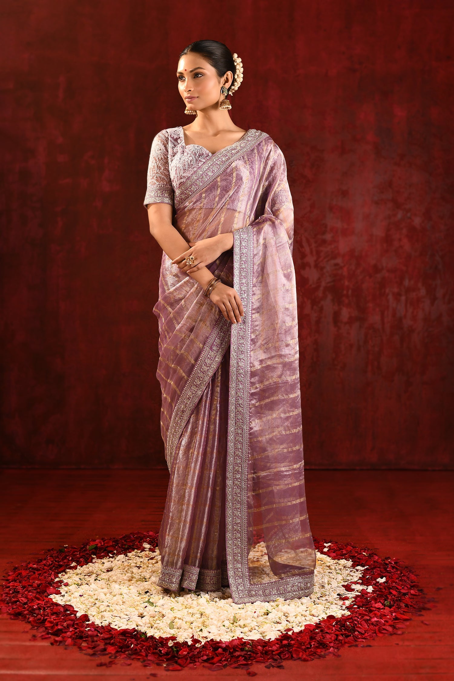 Metallic Purple Embroidered Tissue Saree