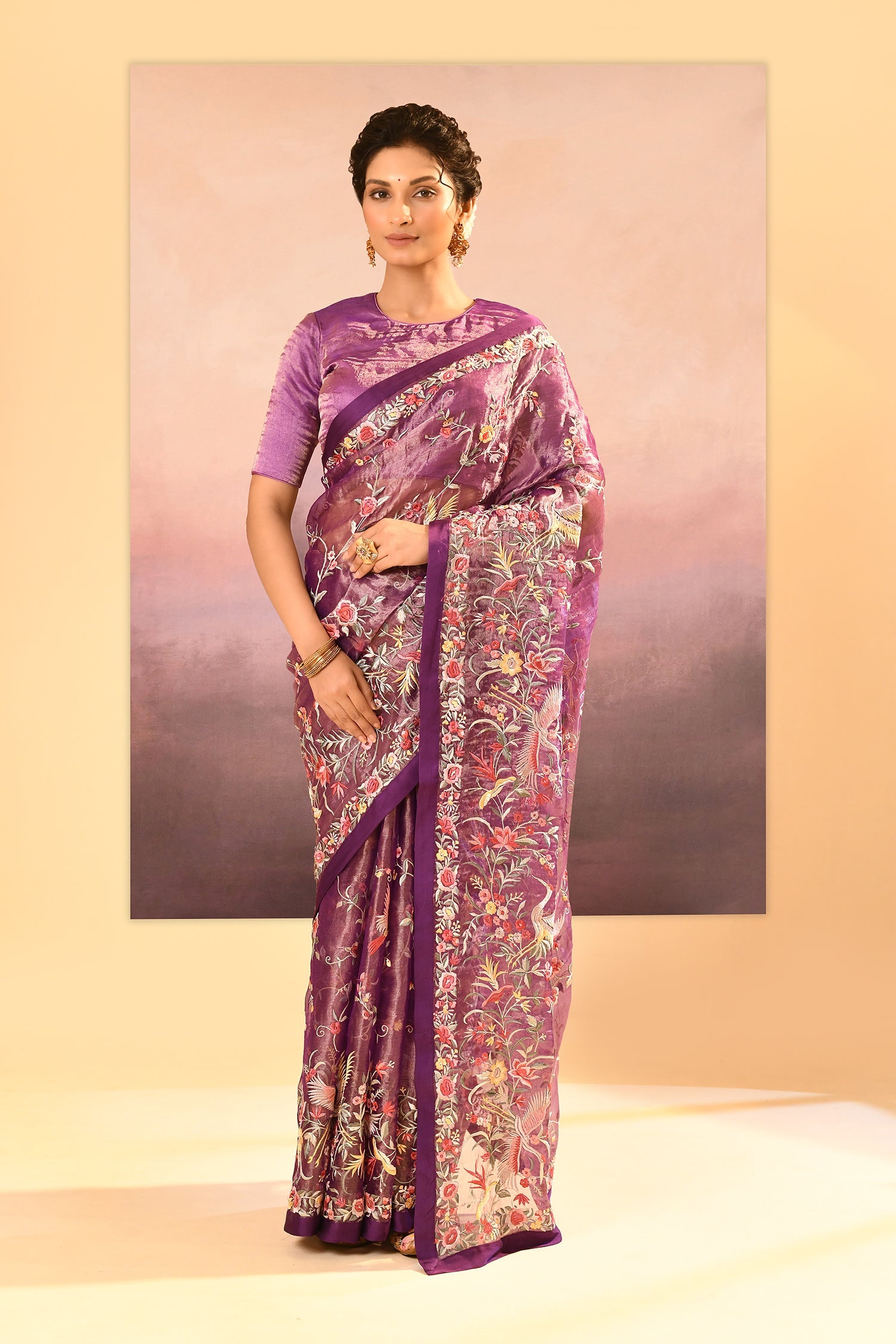 Classic Purple Tissue Embroidered Saree