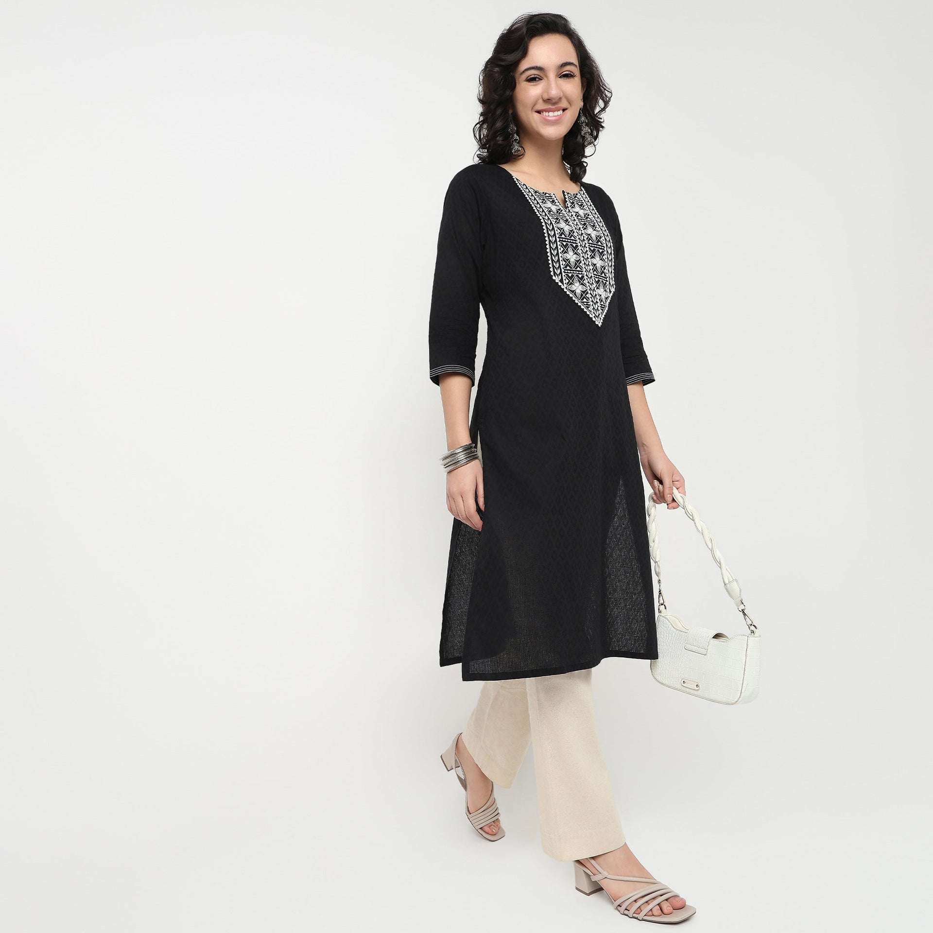 Embroidered Yoke Cotton Dobby Kurta