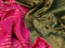 Banarasi semi crepe silk saree pink and green with allover zari weaves and zari woven border