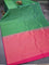 Pure kanjivaram silk saree green and pink with allover stripes & zari weaves in borderless style